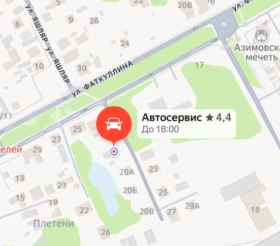 Расположение автосервиса на карте Казани